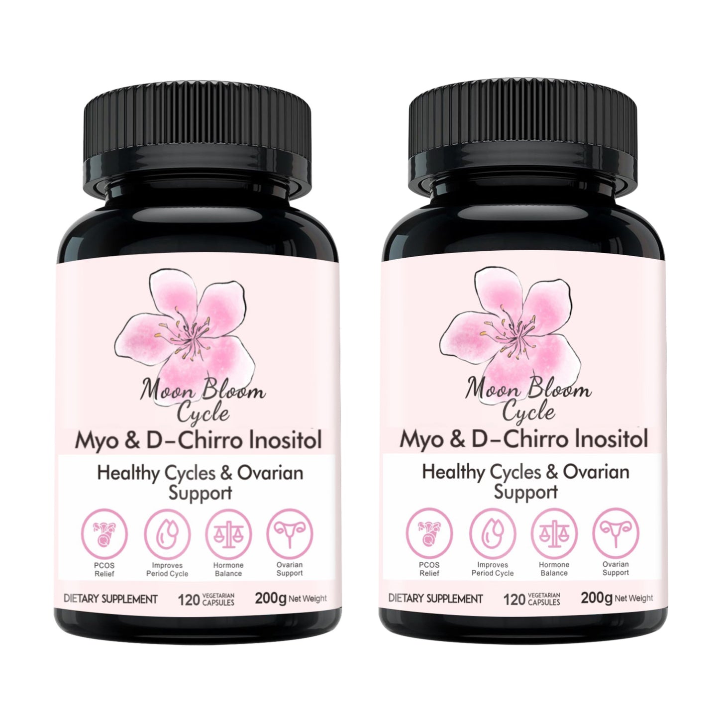 Moon Bloom Cycle Pills (2-Month Supply) | Myo-Inositol, D-Chiro Inositol, CoQ10, Vitamin D3, B6, B12, Folate & Magnesium Glycinate