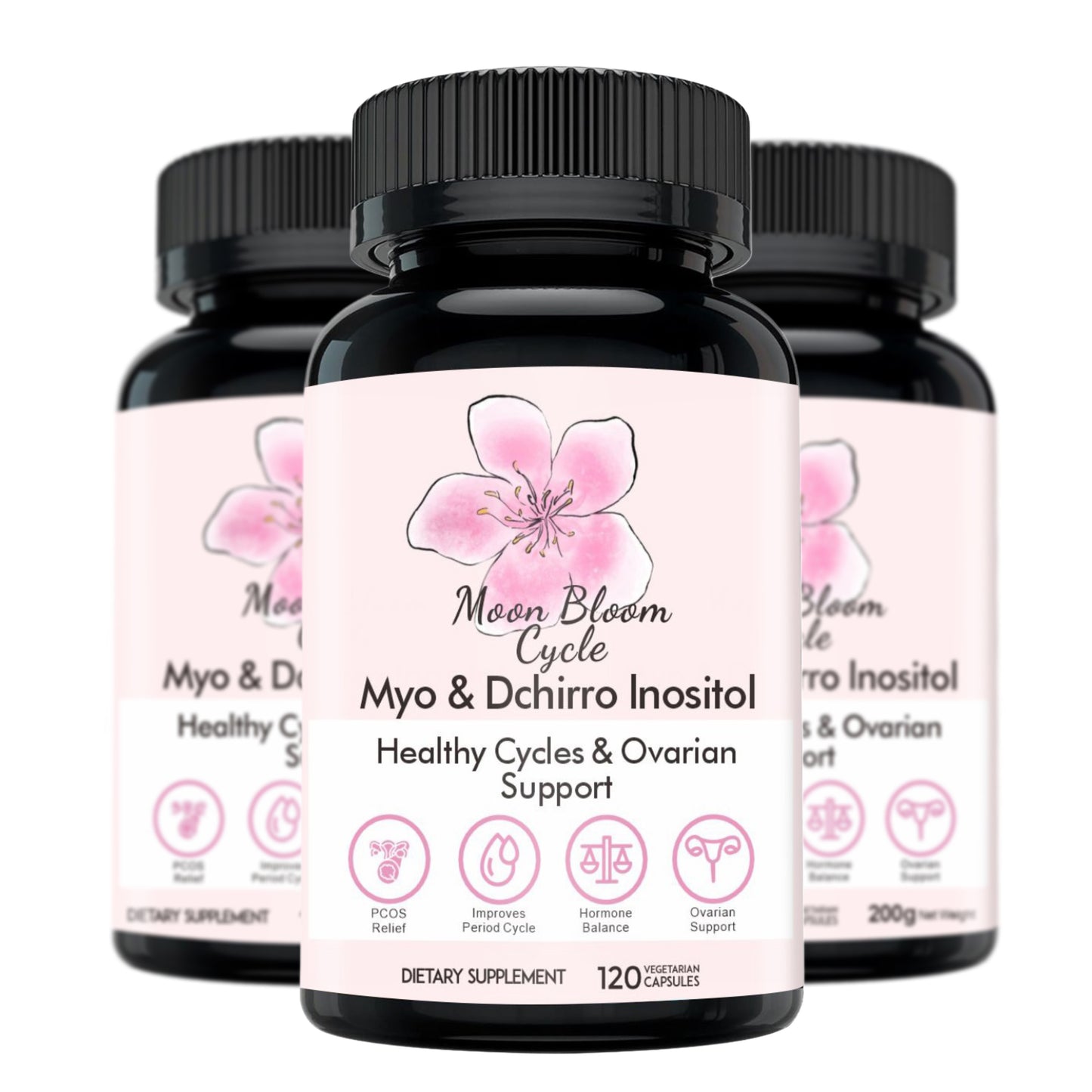 Moon Bloom Cycle Pills (3-Month Supply) | Myo-Inositol, D-Chiro Inositol, CoQ10, Vitamin D3, Vitamin B6, Vitamin B12, Folate & Magnesium Glycinate