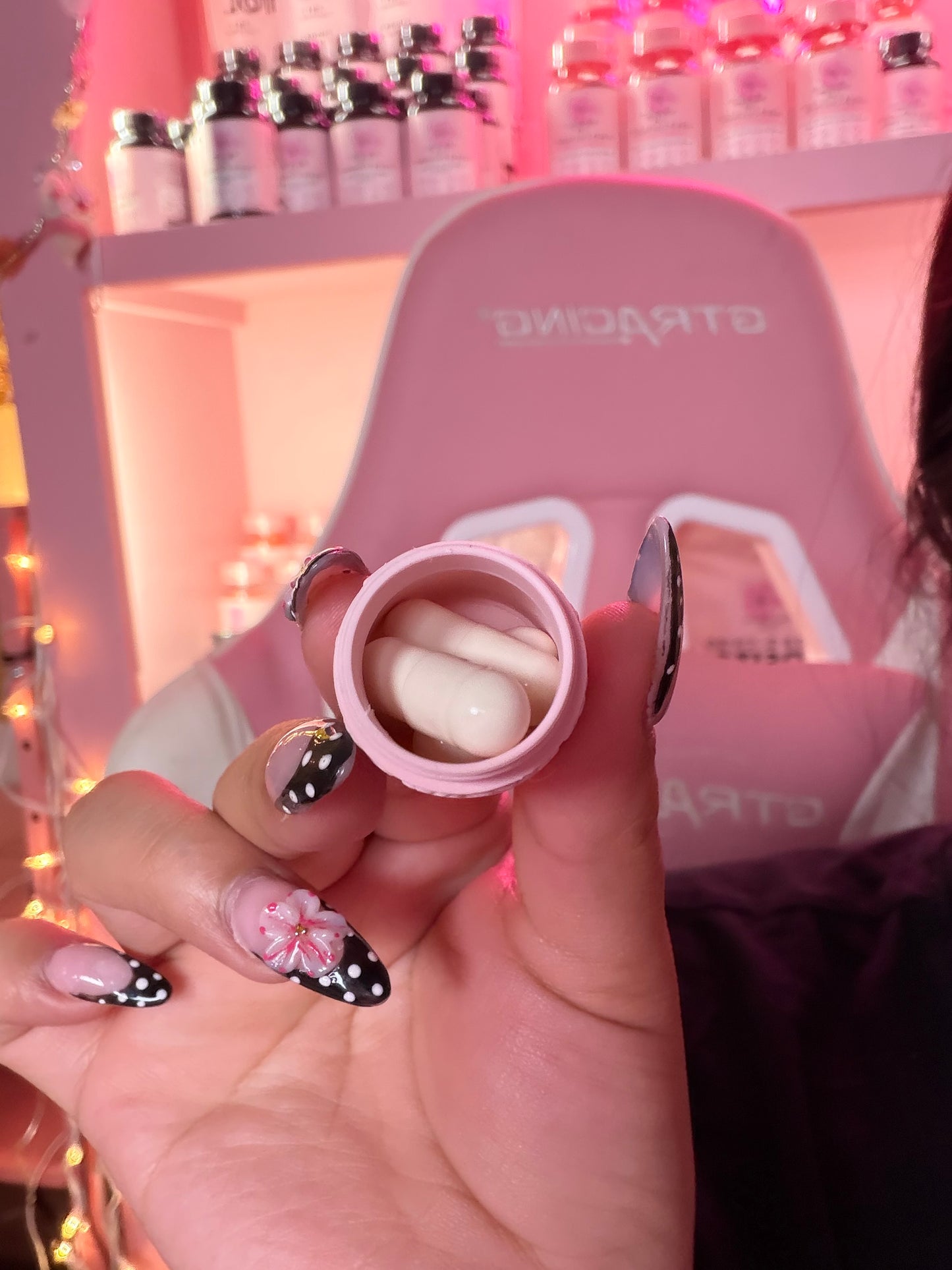 Pink Blossom Capsule Holder Keychain