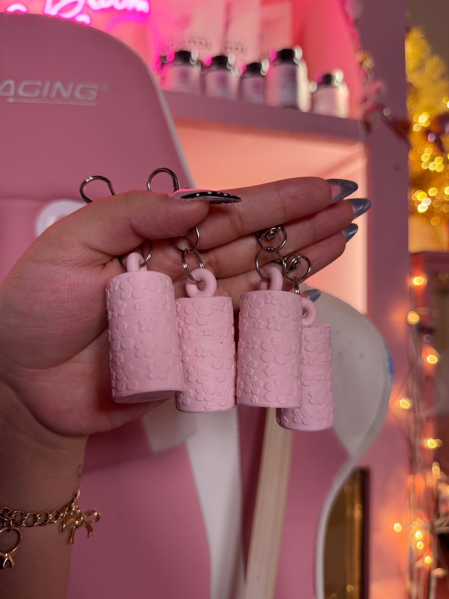 Pink Blossom Capsule Holder Keychain