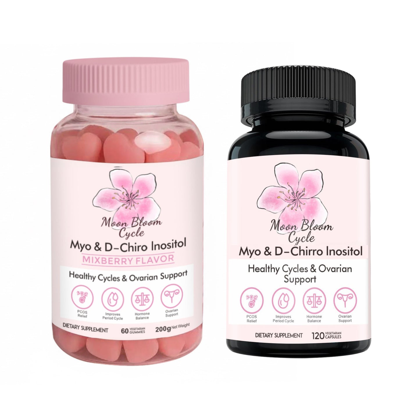 Moon Bloom Cycle 2-Month Bundle | Pills + Gummies | Myo-Inositol, D-Chiro Inositol, CoQ10, Vitamin D3, B6, B12, Folate & Magnesium Glycinate