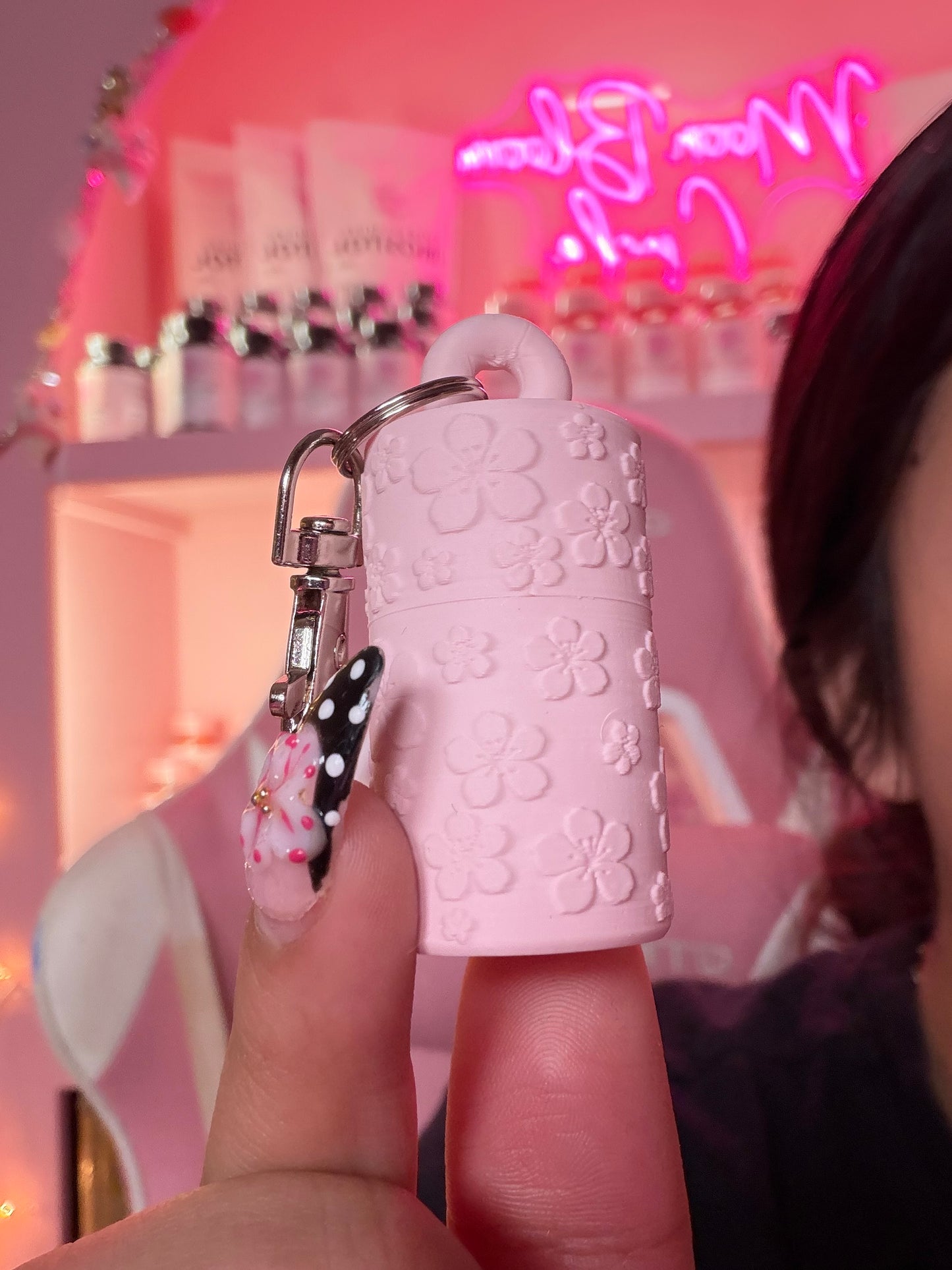 Pink Blossom Capsule Holder Keychain