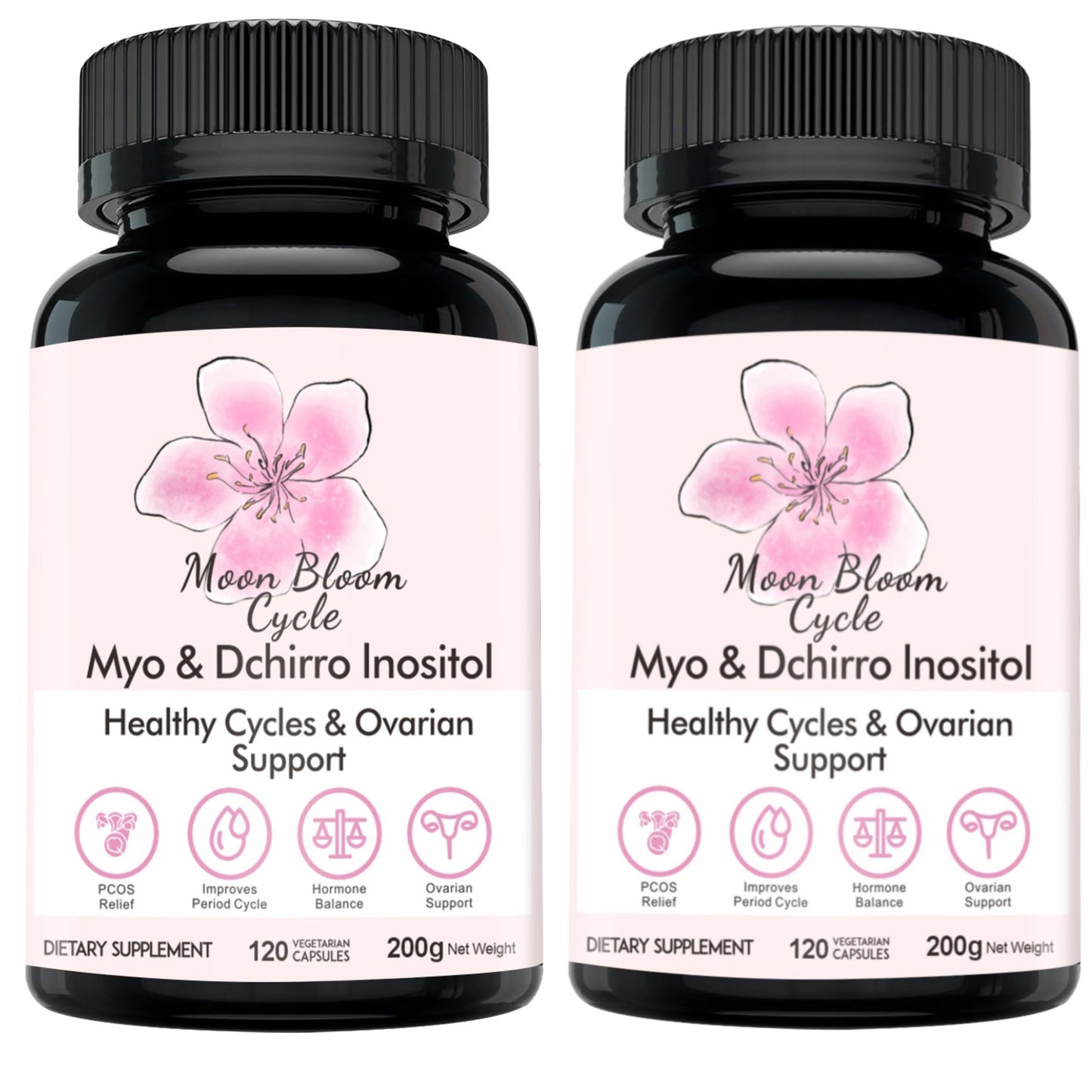 Moon Bloom Cycle Pills (2-Month Supply) | Myo-Inositol, D-Chiro Inositol, CoQ10, Vitamin D3, B6, B12, Folate & Magnesium Glycinate